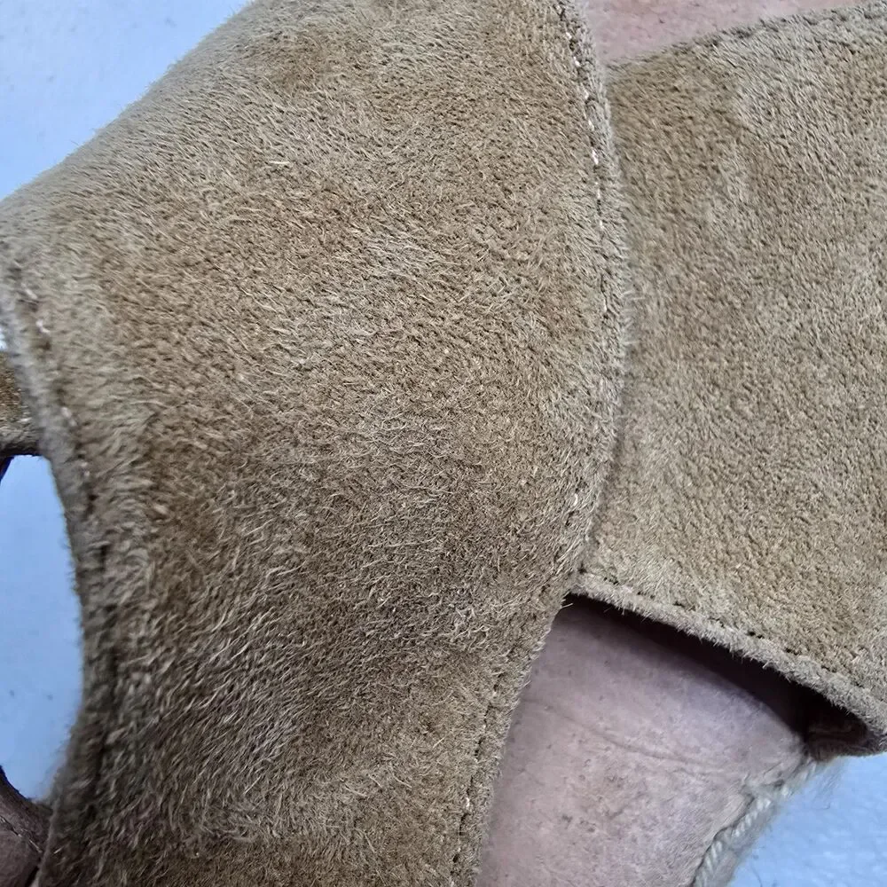 Kanna Tan Suede Espadrille Sling Back Wedge Sandal Peep Toe Spain Made 36 US 6